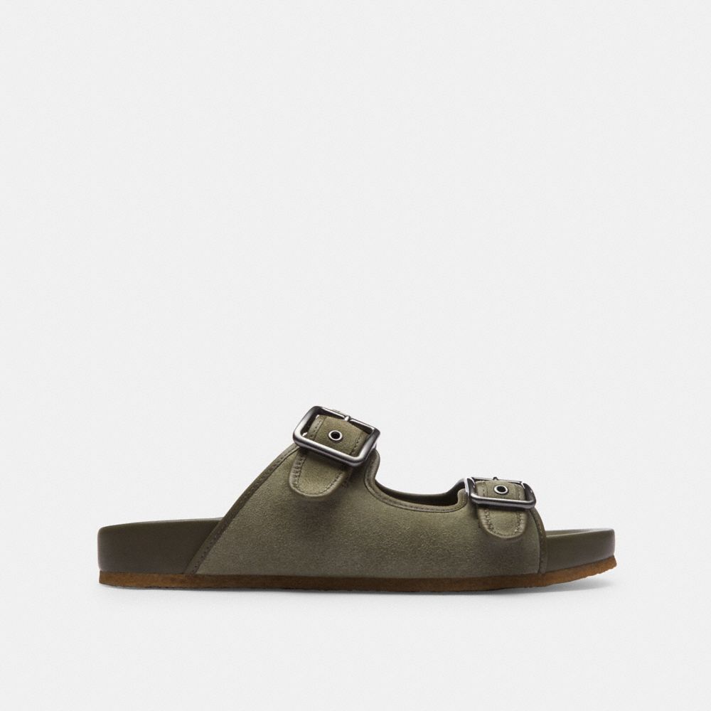 COACH®,BUCKLE STRAP SANDAL,Army Green,Angle View