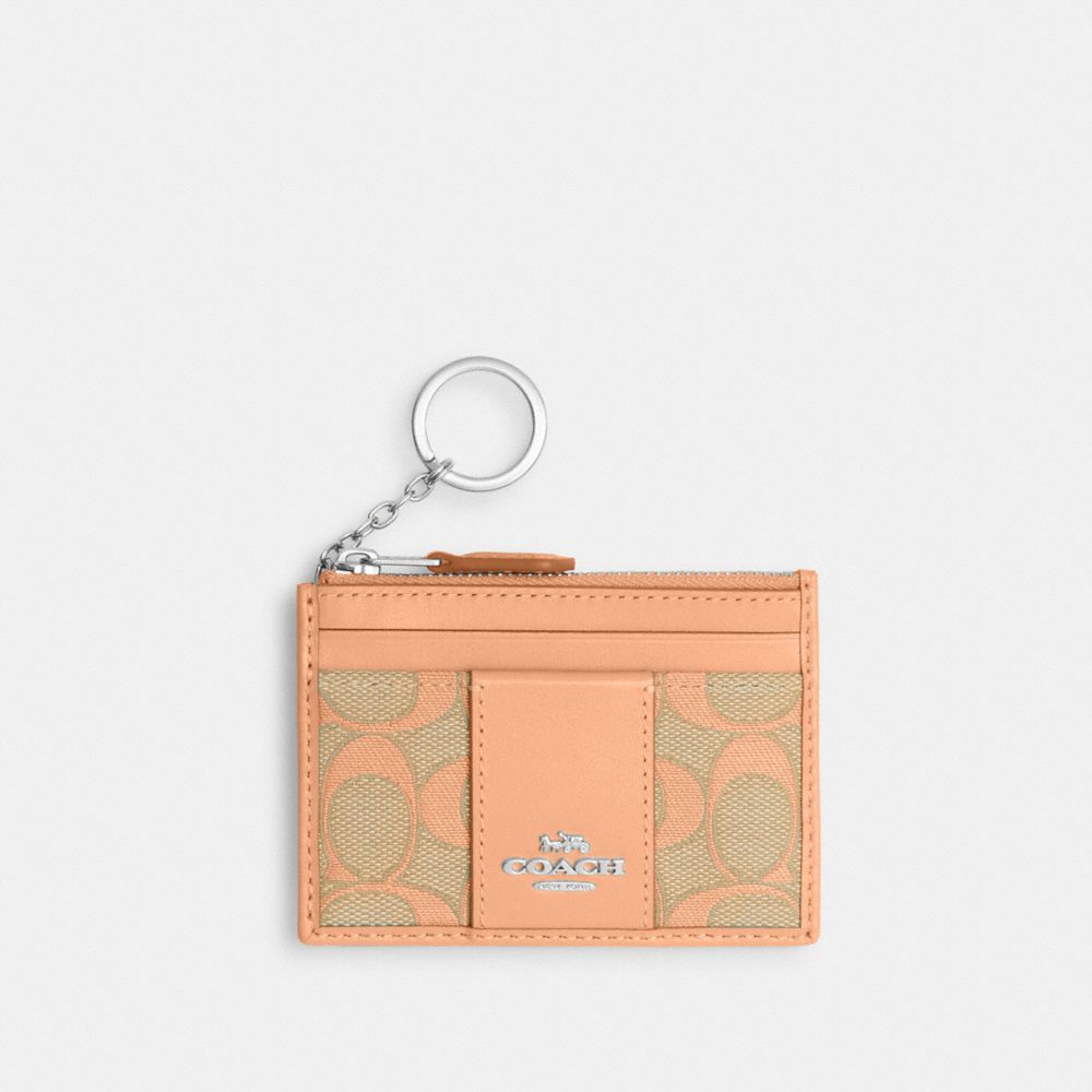 COACH®,MINI SKINNY ID CASE IN SIGNATURE JACQUARD,Non Leather,Mini,Sv/Faded Blush,Front View