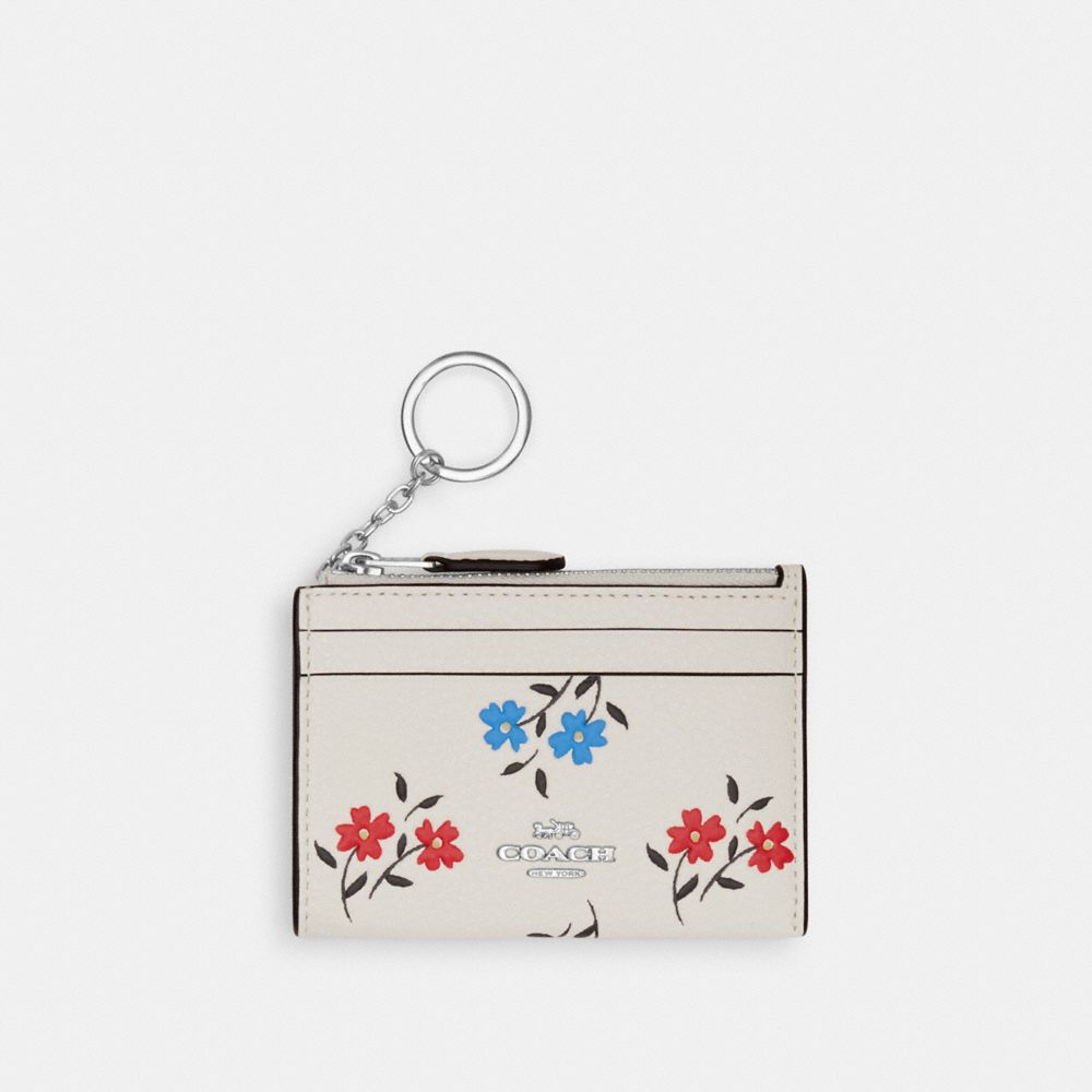COACH®,MINI SKINNY ID CASE WITH FLORAL PRINT,Novelty Leather,Mini,Silver/Chalk Multi,Front View
