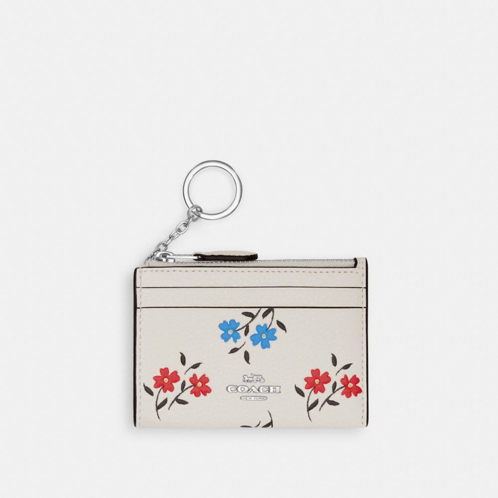 COACH®,ÉTUI POUR PIÈCE D’IDENTITÉ MINI SKINNY AVEC IMPRIMÉ FLORAL,Argent/Craie multi,Front View