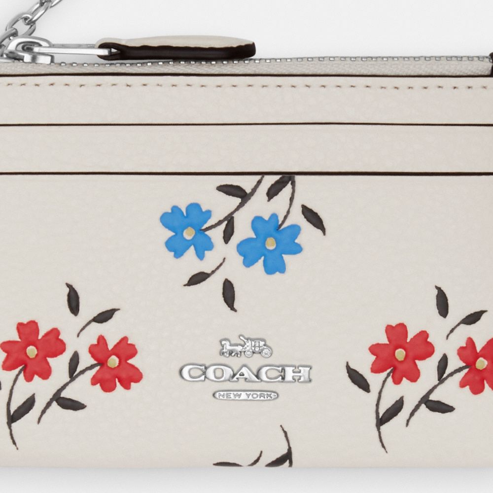 COACH®,ÉTUI POUR PIÈCE D’IDENTITÉ MINI SKINNY AVEC IMPRIMÉ FLORAL,Argent/Craie multi