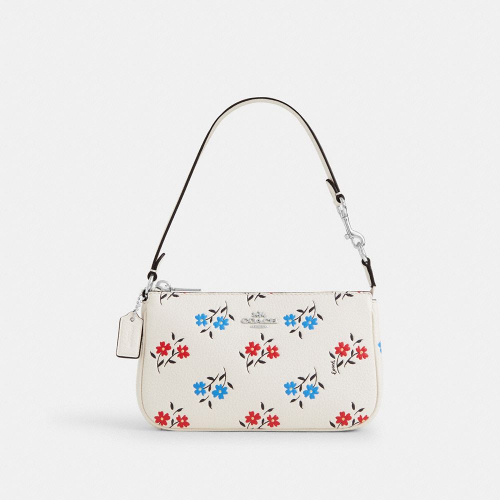 COACH®,NOLITA 19 WITH FLORAL PRINT,Novelty Leather,Mini,Silver/Chalk Multi,Front View