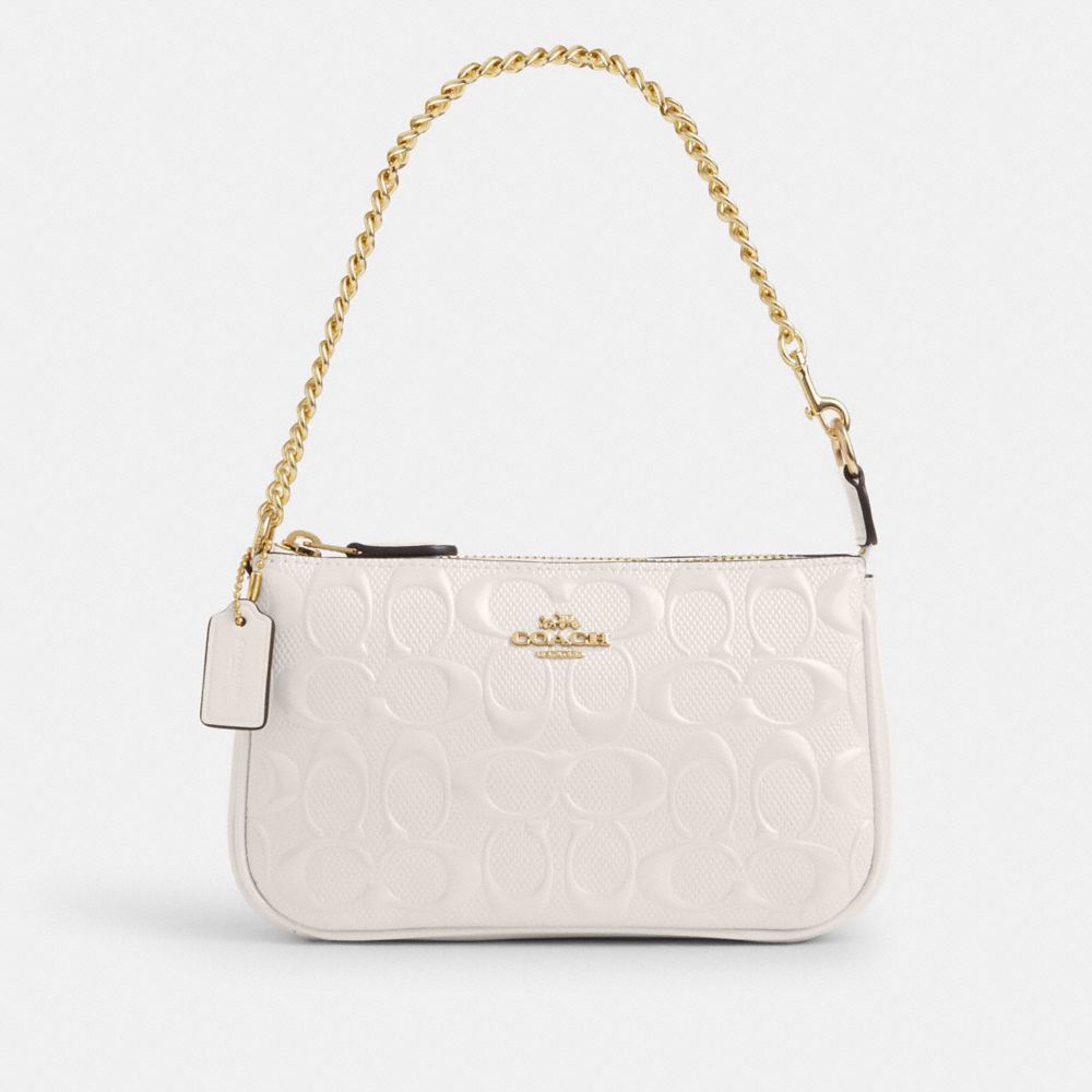 COACH®,NOLITA 19 EN CUIR SIGNATURE,Cuir innovant,Or/Craie,Front View