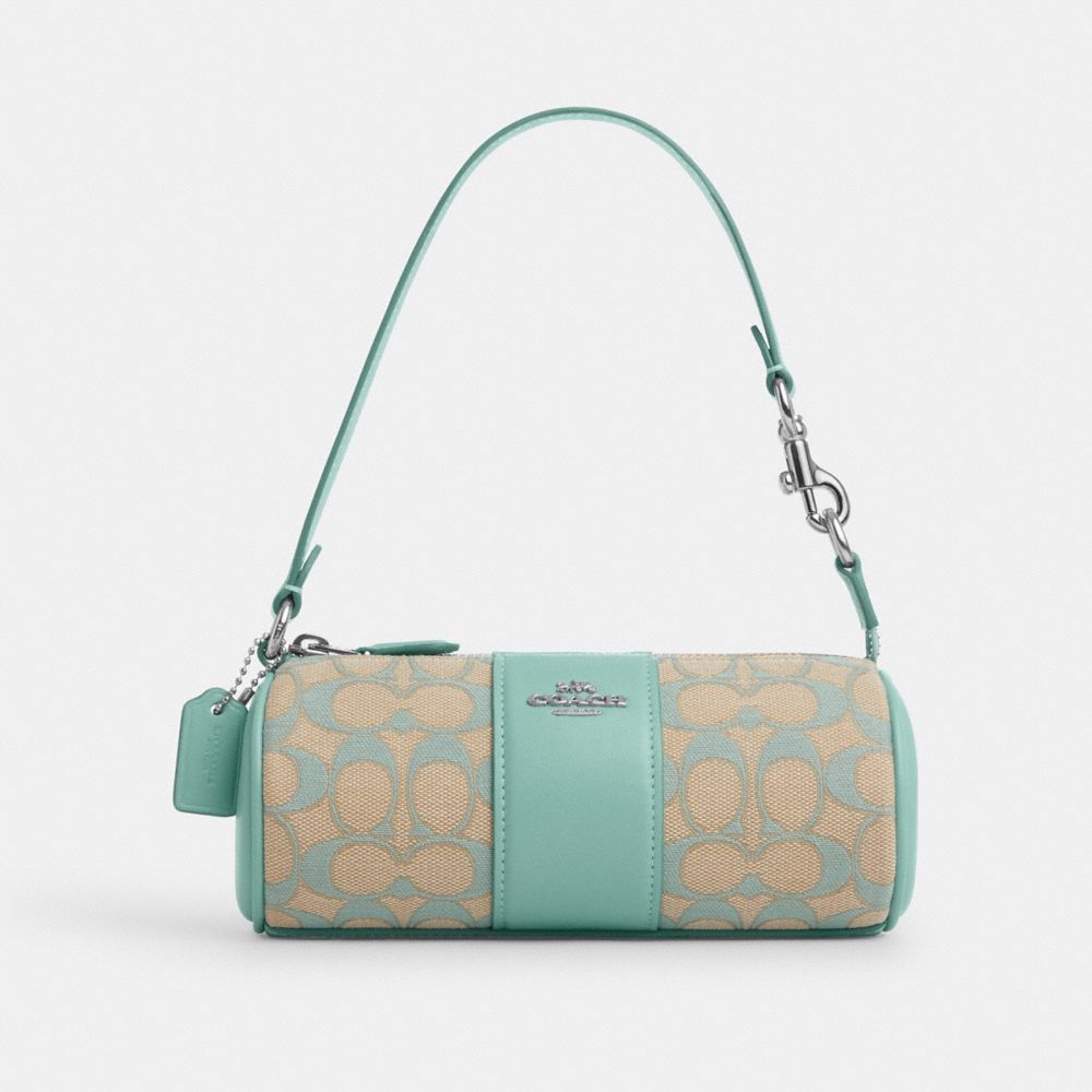 COACH®,NOLITA BARREL BAG IN SIGNATURE JACQUARD,Sv/Faded Blue,Front View