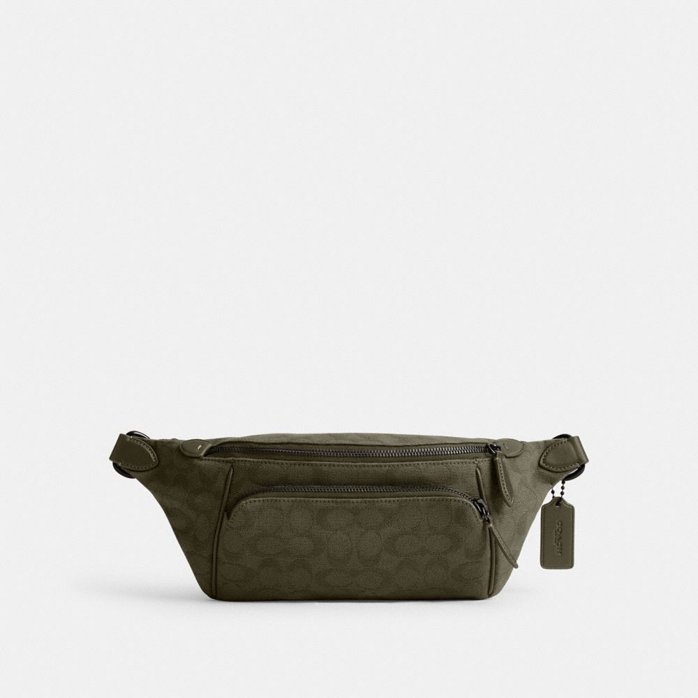 COACH®,SAC BANANE LEAGUE EN TOILE JACQUARD SIGNATURE,Vert armée,Front View