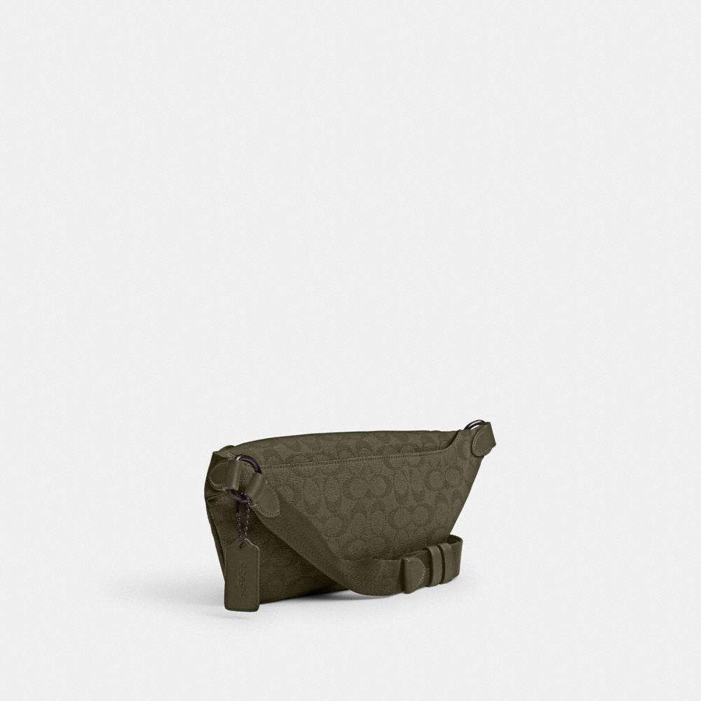 COACH®,LEAGUE BELT BAG IN SIGNATURE CANVAS JACQUARD,Signature Jacquard,Medium,Army Green,Angle View