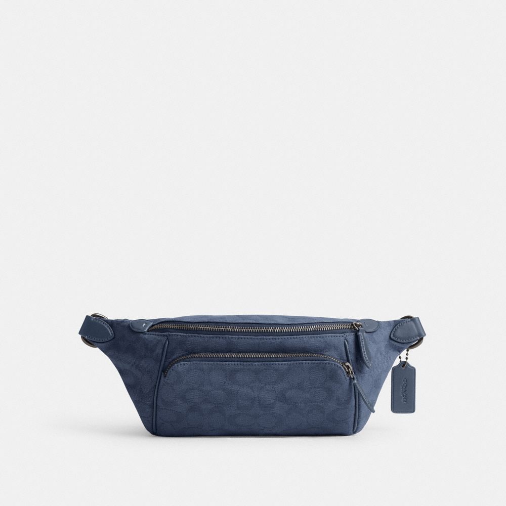 COACH®,LEAGUE BELT BAG IN SIGNATURE CANVAS JACQUARD,Medium,Washed Chambray,Front View