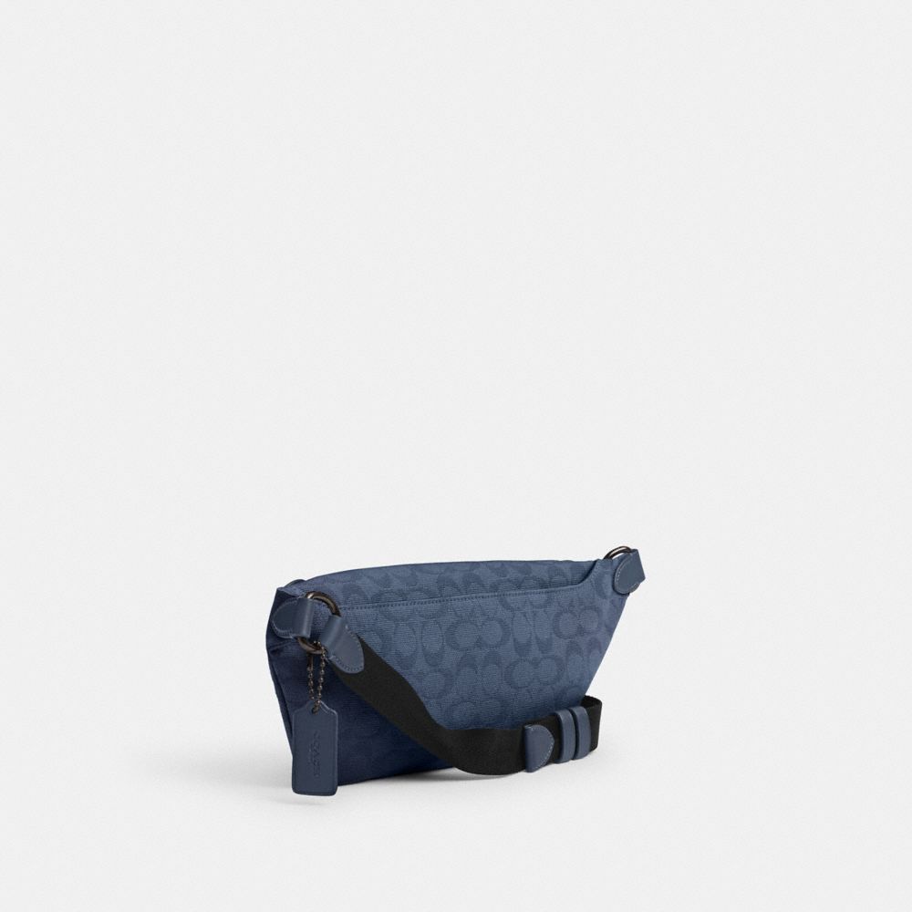 COACH®,League Belt Bag In Signature Canvas Jacquard,Calfskin Leather,Canvas,Belt Bag,Leather Embellishment,Adjustable,Casual,,Angle View