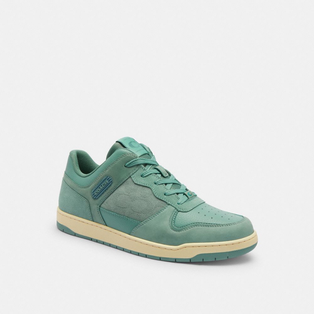 COACH®,C201 SNEAKER IN SIGNATURE CANVAS JACQUARD,Leather/Suede,Aquamarine,Front View