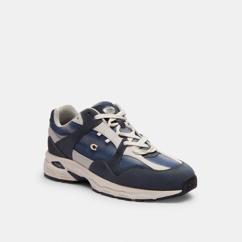 COACH®,C301 Sneaker With Tie Dye,Leather,Suede,Canvas,Rubber,Lining Fabric,Activewear,Logo,Mixed Media,Traction,Running,Multi Color,Front View