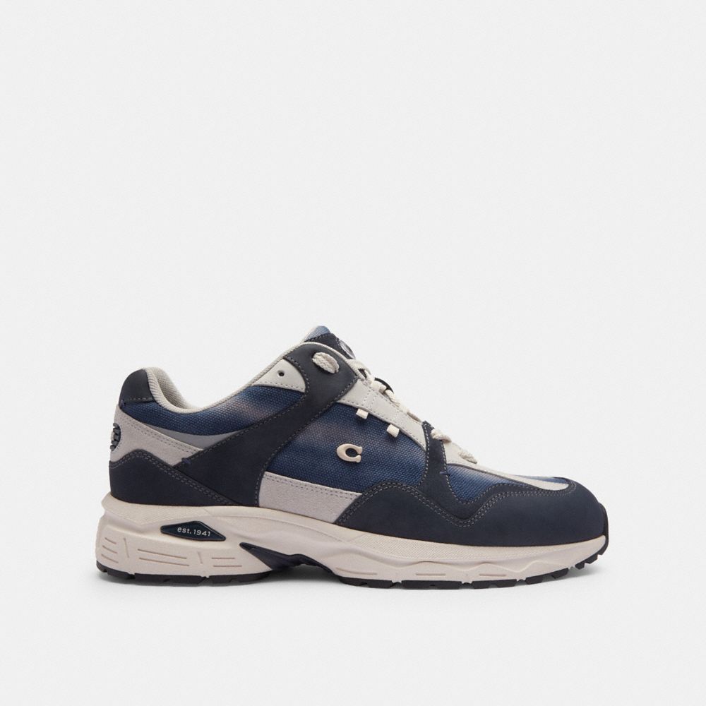 COACH®,C301 Sneaker With Tie Dye,Leather,Suede,Canvas,Rubber,Lining Fabric,Activewear,Logo,Mixed Media,Traction,Running,Multi Color,Angle View