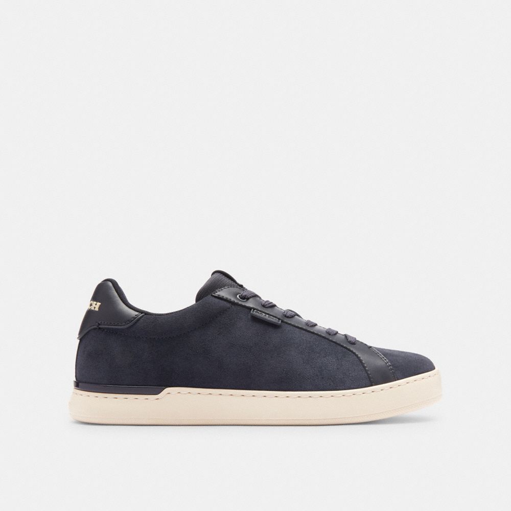 COACH®,LOWLINE LOW TOP SNEAKER,Leather/Suede,Midnight Navy,Angle View