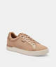 COACH®,LOWLINE LOW TOP SNEAKER,Leather/Suede,Taupe,Front View