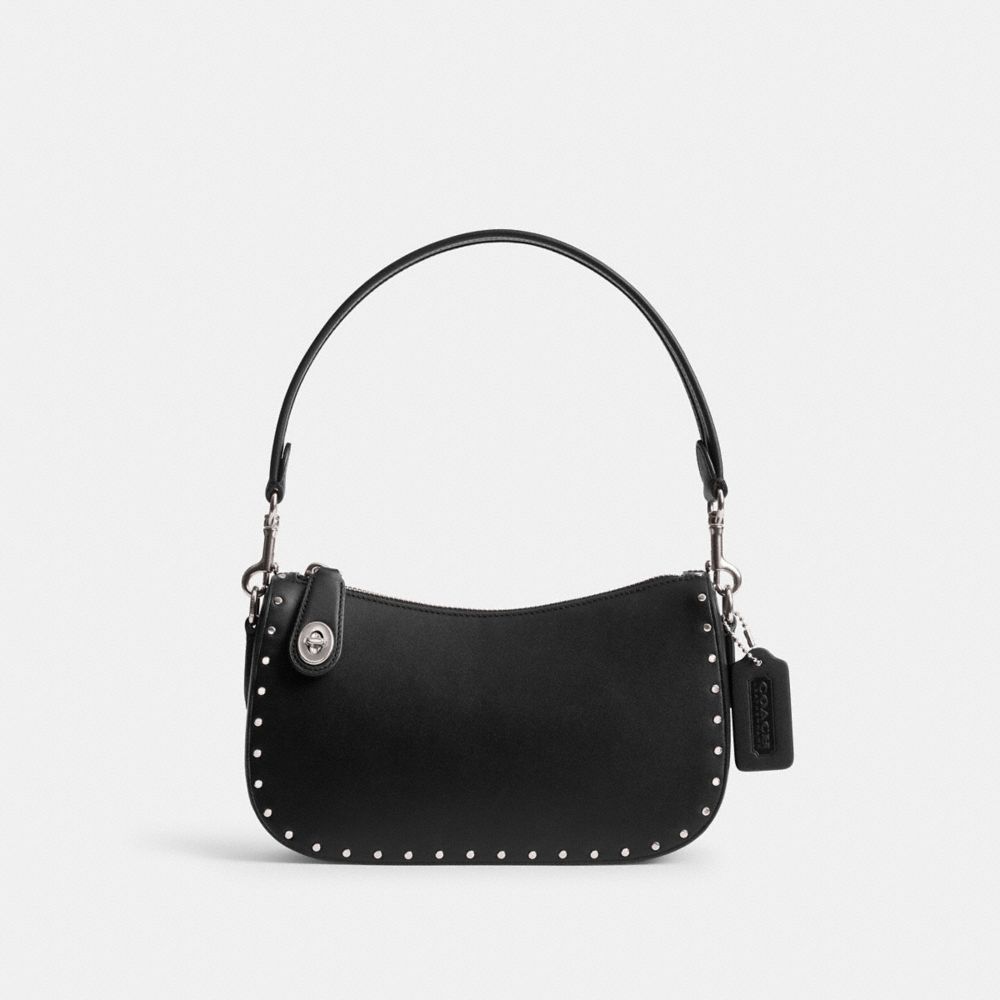 COACH®,SAC SWINGER AVEC ŒILLETS,Argent/Noir,Front View