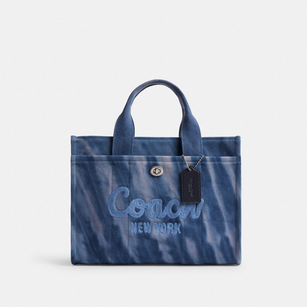 COACH®,CARGO TOTE BAG WITH TIE-DYE,X-Large,Silver/Midnight Navy,Front View