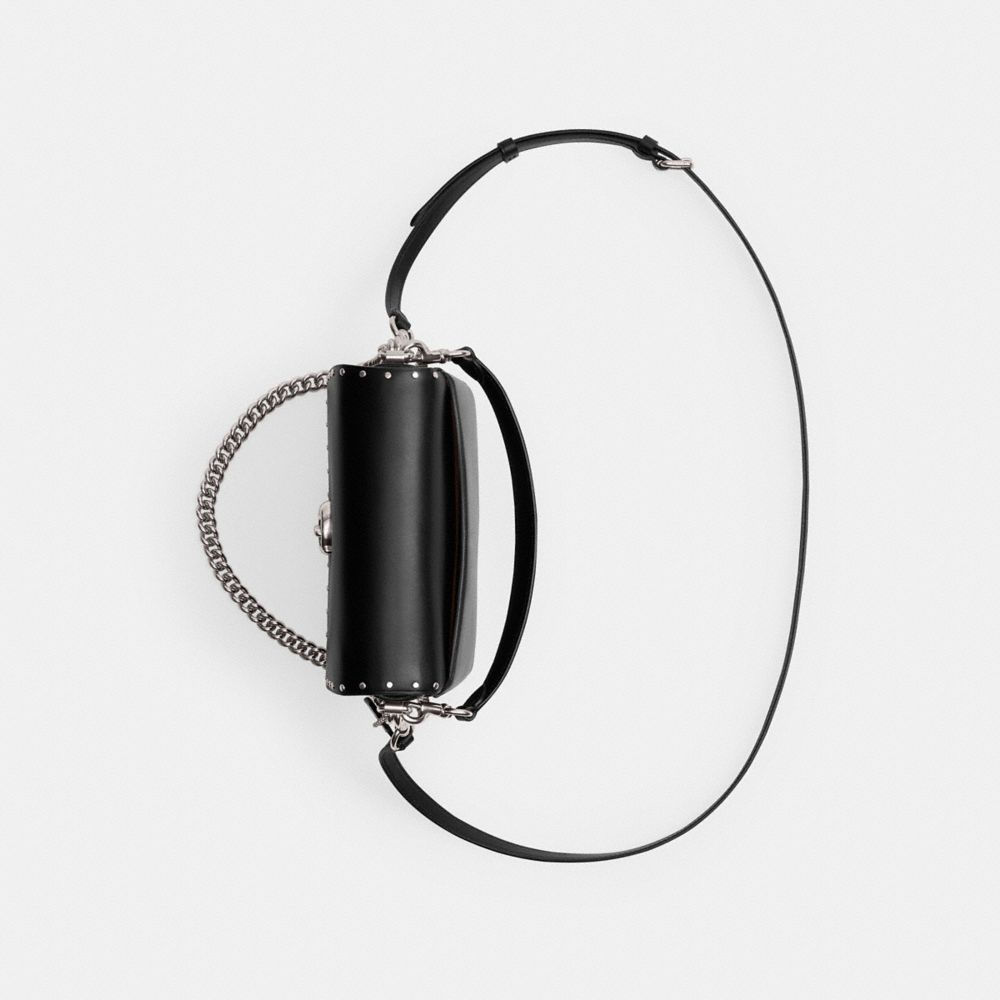 COACH®,Cassie Crossbody Bag 19 With Rivets,Leather,Crossbody,Logo,Studded,Compact,Silver Metal,Day Party,Black