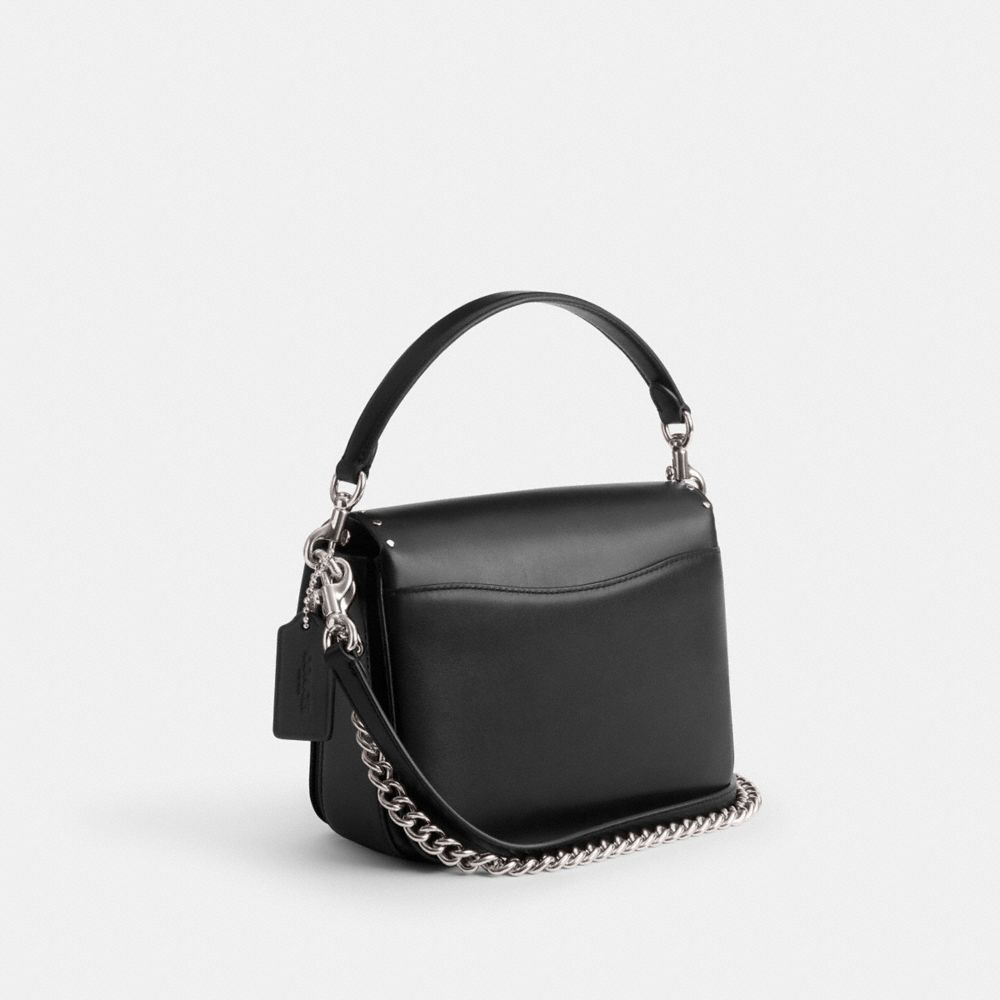 COACH®,Cassie Crossbody Bag 19 With Rivets,Leather,Crossbody,Logo,Studded,Compact,Silver Metal,Day Party,Black,Angle View