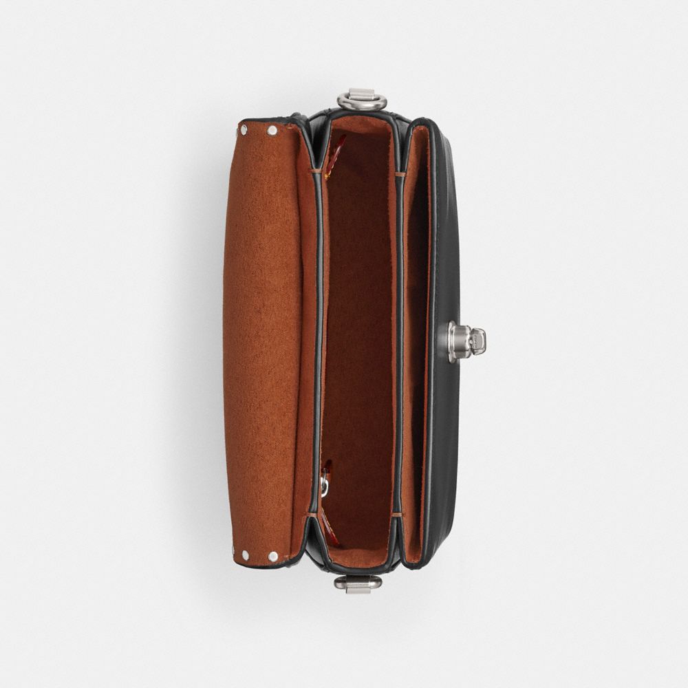 COACH®,Cassie Crossbody Bag 19 With Rivets,Leather,Crossbody,Logo,Studded,Compact,Silver Metal,Day Party,Black,Inside View,Top View