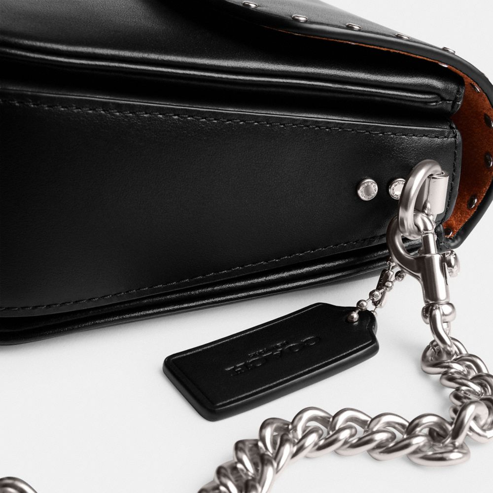 COACH®,Cassie Crossbody Bag 19 With Rivets,Leather,Crossbody,Logo,Studded,Compact,Silver Metal,Day Party,Black,Closer View