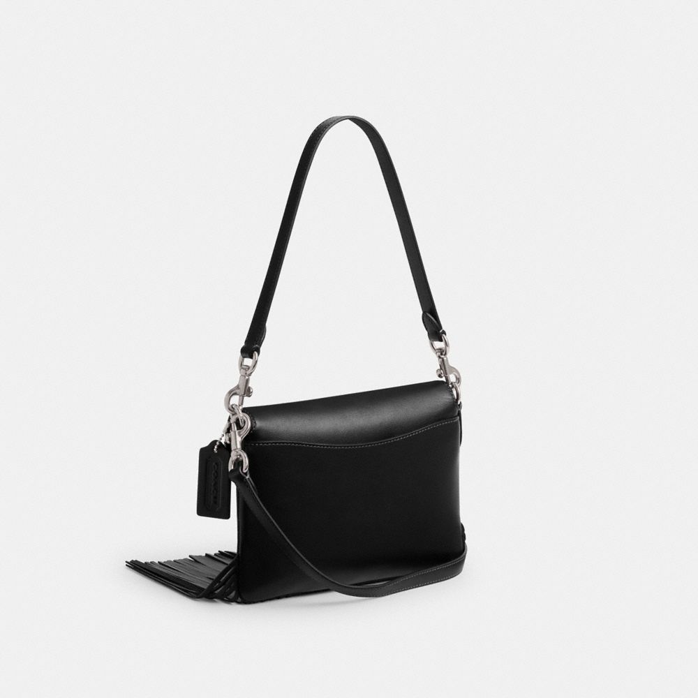 COACH®,1964 Fringe Bag,Calfskin Leather,Shoulder Bag,Logo,Fringe,Embossed,Pen Holder,Day Party,Black,Angle View