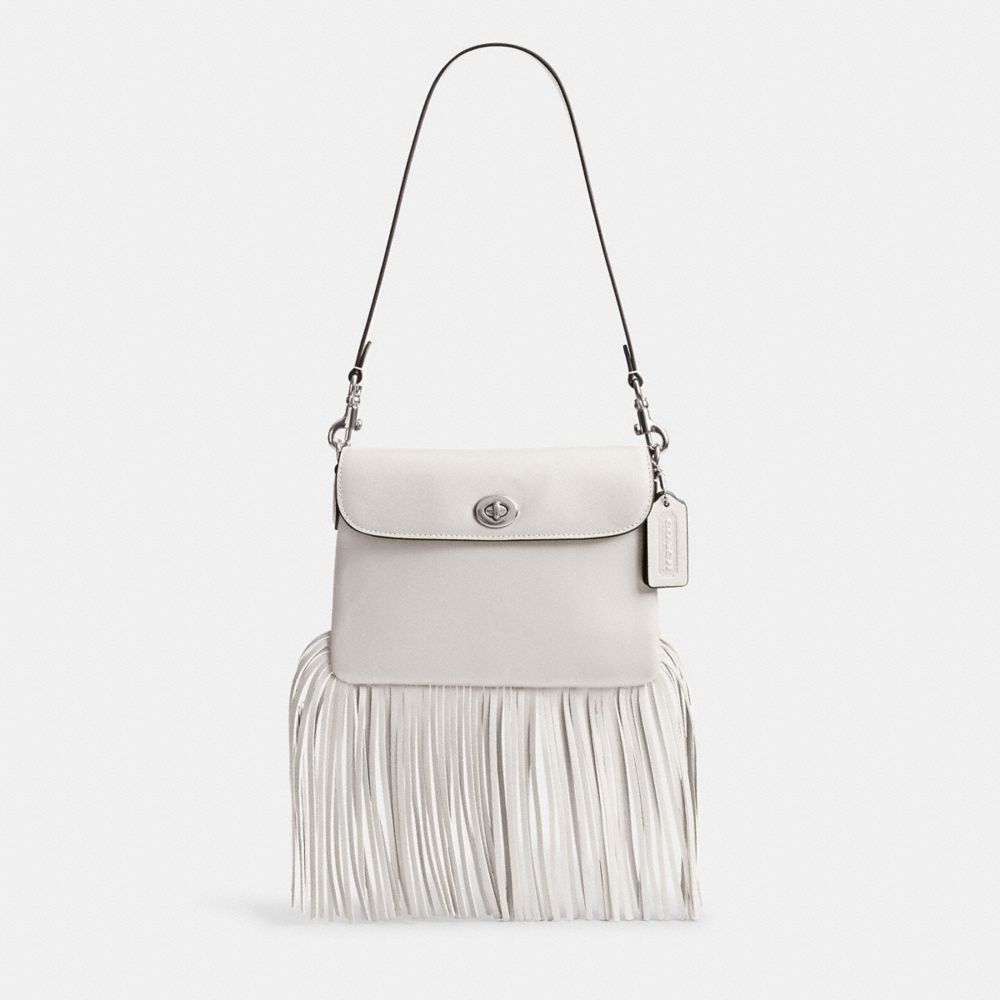 COACH®,1964 FRINGE BAG,Glovetanned Leather,Mini,Silver/Chalk,Front View