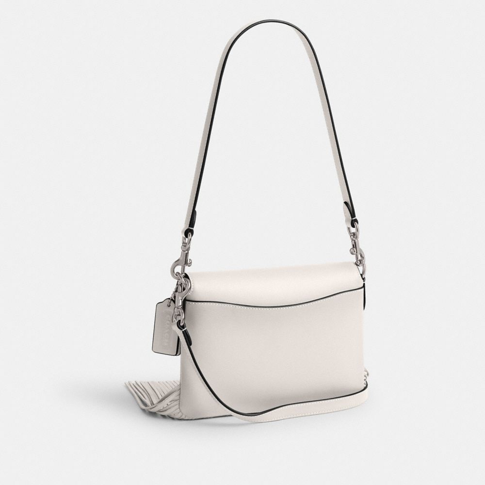 COACH®,1964 FRINGE BAG,Glovetanned Leather,Mini,Silver/Chalk,Angle View