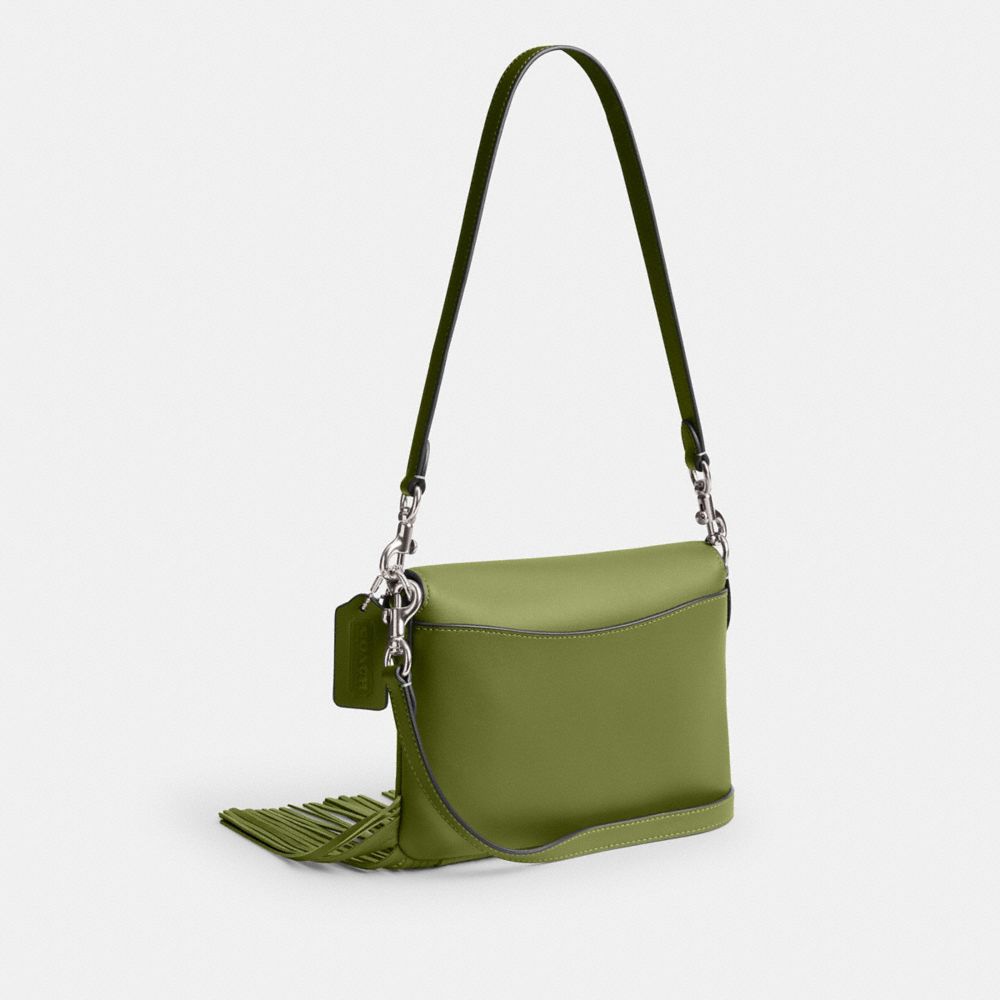COACH®,1964 FRINGE BAG,Glovetanned Leather,Mini,Silver/Dark Lime,Angle View