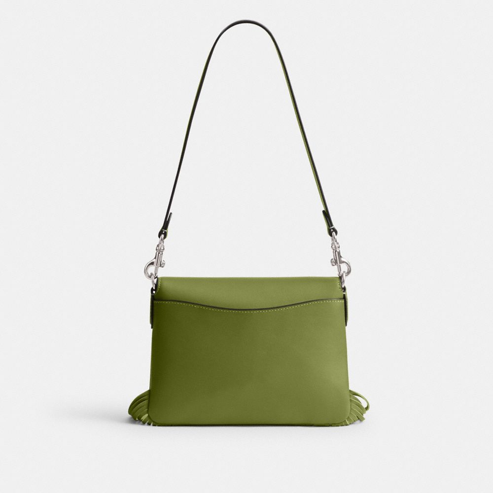 COACH®,1964 Fringe Bag,Calfskin Leather,Shoulder Bag,Embossed,Logo,Fringe,Pen Holder,Day Party,Olive,Back View