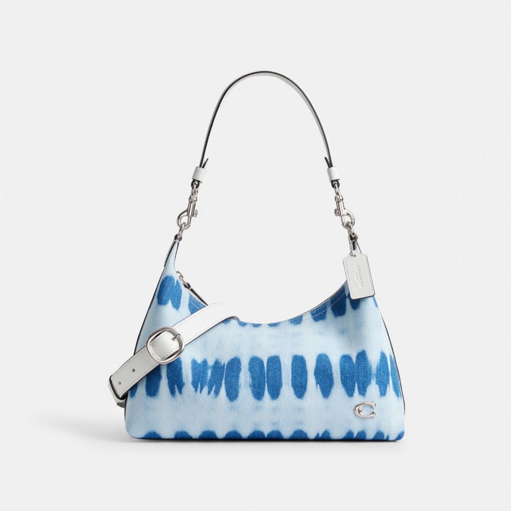 COACH®,Juliet Shoulder Bag With Tie Dye,Leather,Cotton,Shoulder Bag,Logo,Metal,Day Party,Blue,Front View