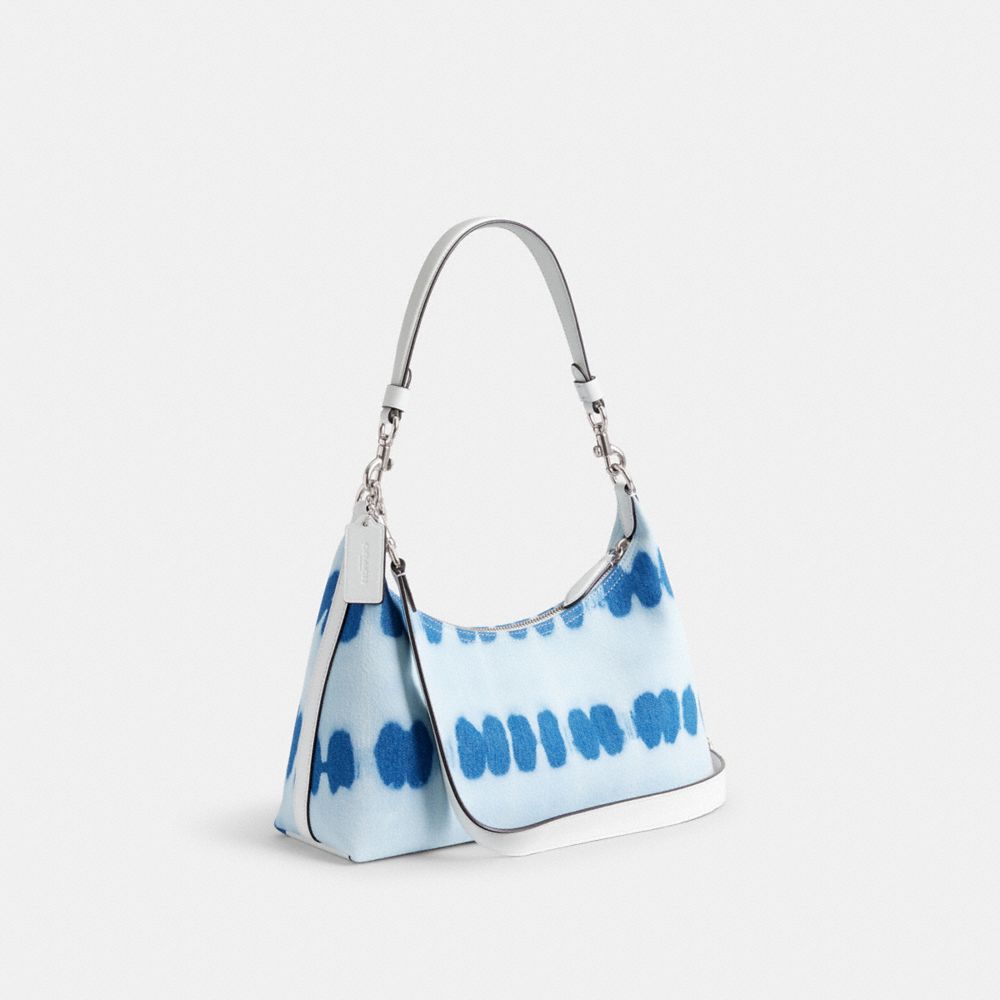 COACH®,Juliet Shoulder Bag With Tie Dye,Leather,Cotton,Shoulder Bag,Logo,Metal,Day Party,Blue,Angle View