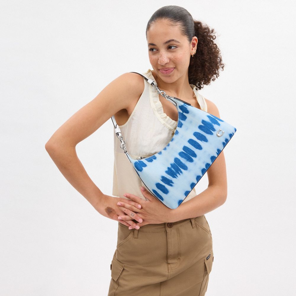 COACH®,Juliet Shoulder Bag With Tie Dye,Leather,Cotton,Shoulder Bag,Logo,Metal,Day Party,Blue,Detail View