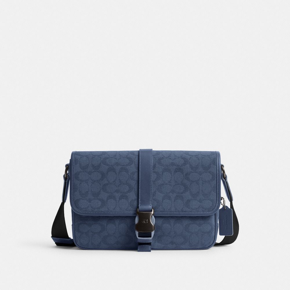 COACH®,LEAGUE MESSENGER BAG IN SIGNATURE CANVAS JACQUARD,Medium,Washed Chambray,Front View