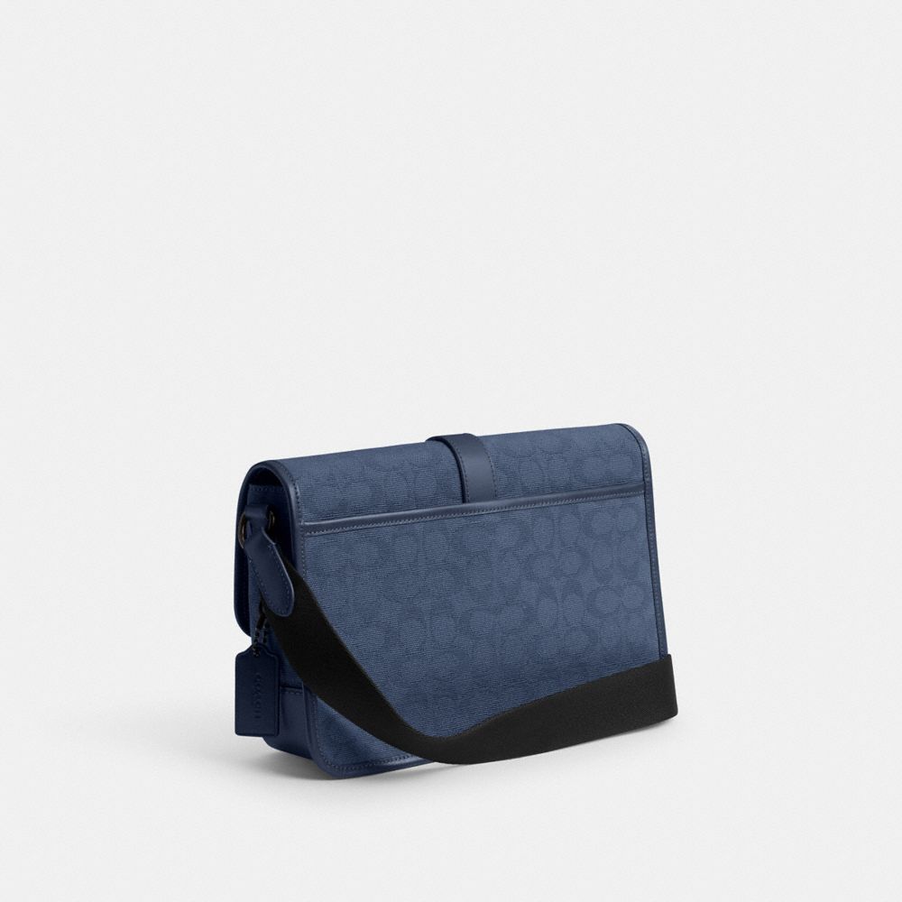 COACH®,League Messenger Bag In Signature Canvas Jacquard,Calfskin Leather,Canvas,Crossbody,Leather Embellishment,Adjustabl...,,Angle View