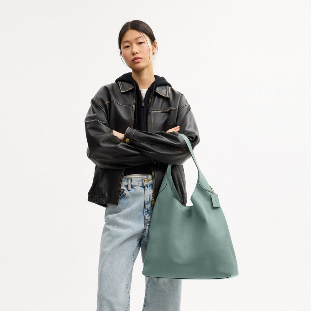 COACH®,Brooklyn Shoulder Bag 39,Hobo,Embossed,Word Embellishment,Logo,Casual,Green,Detail View