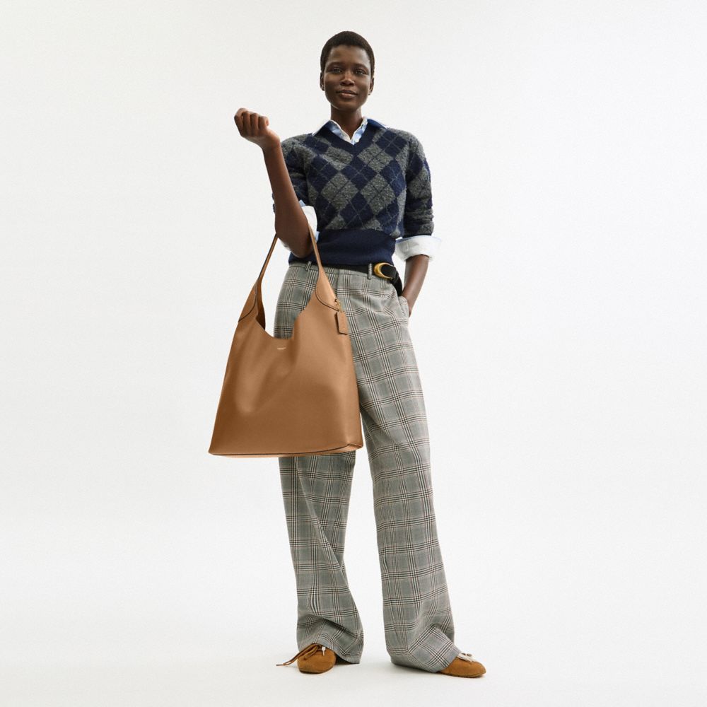COACH®,Brooklyn Shoulder Bag 39,Hobo,Embossed,Word Embellishment,Logo,Casual,Brown,Detail View