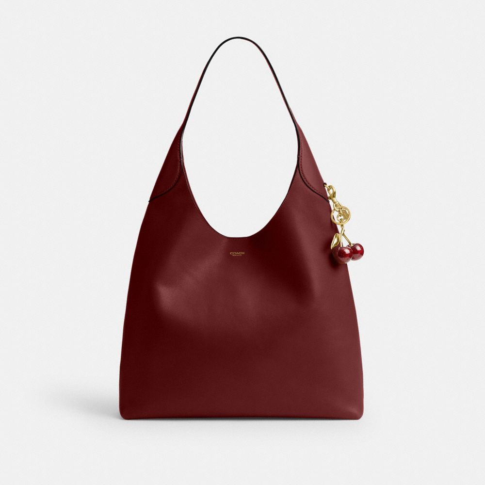 COACH®,Brooklyn Shoulder Bag 39,Hobo,Embossed,Word Embellishment,Logo,Casual,Maroon,Angle View