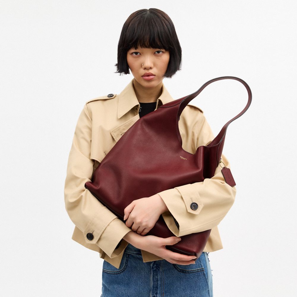 COACH®,Brooklyn Shoulder Bag 39,Hobo,Embossed,Word Embellishment,Logo,Casual,Maroon,Detail View