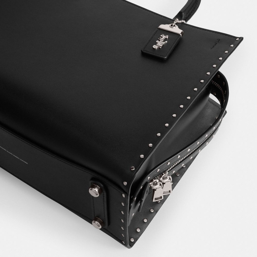 COACH®,Rogue Bag With Rivets,Leather,Tote,Logo,Metal,Studded,Silver Metal,Work,Black,Outsole View