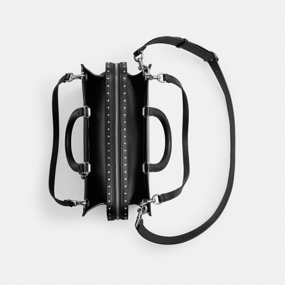COACH®,Rogue Bag With Rivets,Leather,Tote,Logo,Metal,Studded,Silver Metal,Work,Black