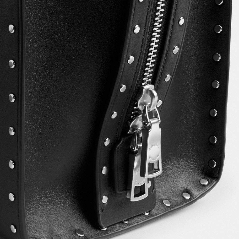 COACH®,Rogue Bag With Rivets,Leather,Tote,Logo,Metal,Studded,Silver Metal,Work,Black,Closer View