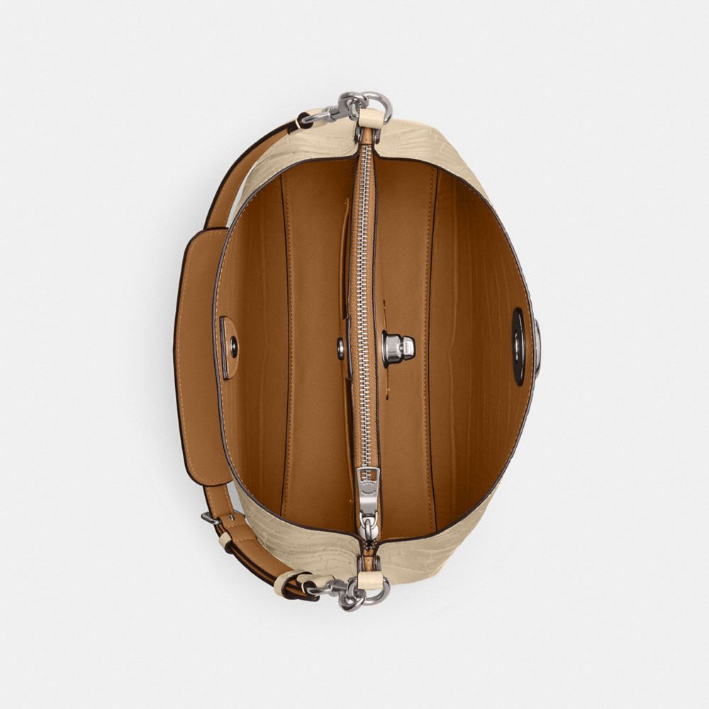 COACH®,Willow Shoulder Bag,Leather,Bucket,Logo,Day Party,Beige,Inside View,Top View