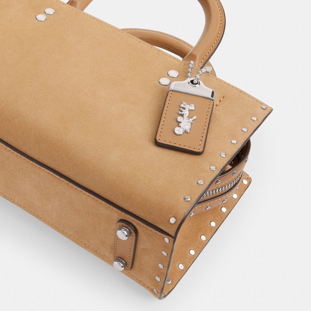 COACH®,Rogue Bag 26 With Rivets,Leather,Crossbody,Logo,Metal,Studded,Compact,Silver Metal,Work,Brown,Outsole View