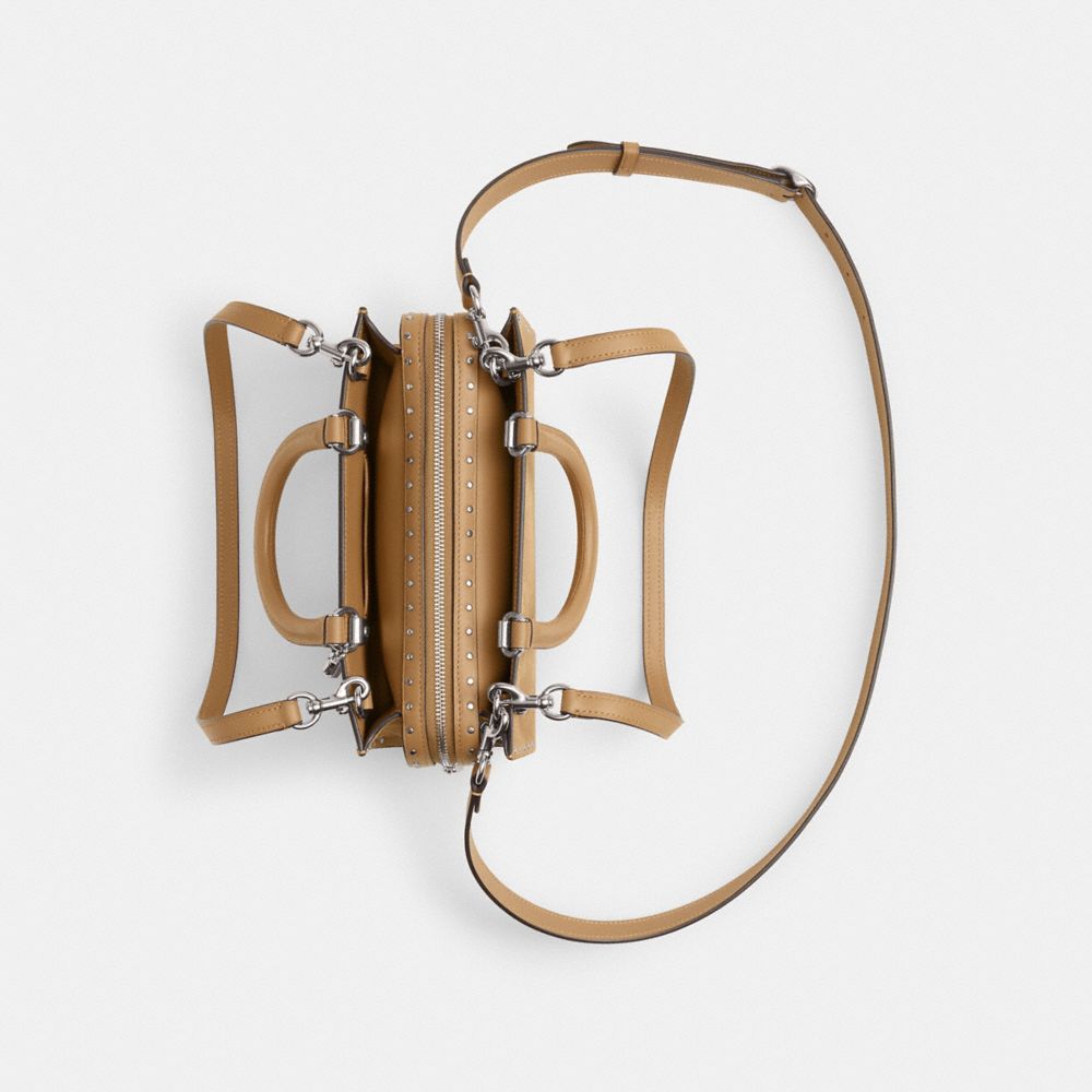 COACH®,Rogue Bag 26 With Rivets,Leather,Crossbody,Logo,Metal,Studded,Compact,Silver Metal,Work,Brown