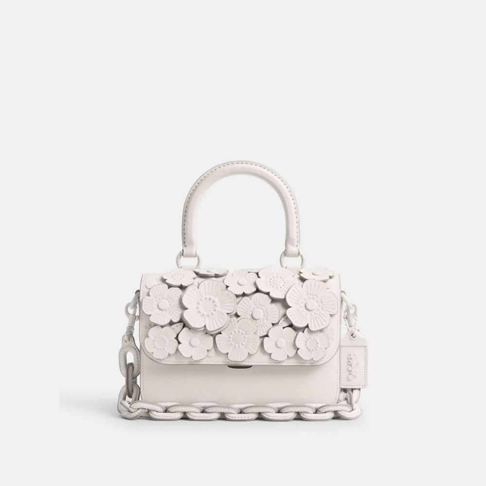 COACH®,ROGUE TOP HANDLE BAG WITH TEA ROSE,Glovetanned Leather,Silver/Chalk,Front View
