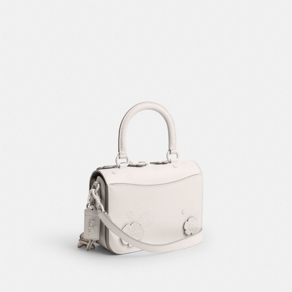 COACH®,ROGUE TOP HANDLE BAG WITH TEA ROSE,Glovetanned Leather,Tea Rose,Silver/Chalk,Angle View