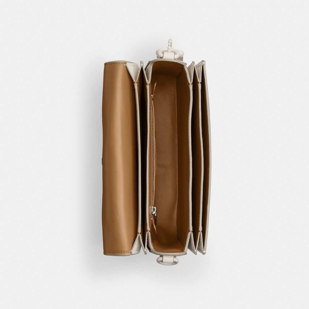 COACH®,Rogue Top Handle Bag With Tea Rose,Leather,Crossbody,Applique,Chain Detail,Pen Holder,Day Party,White,Inside View,Top View