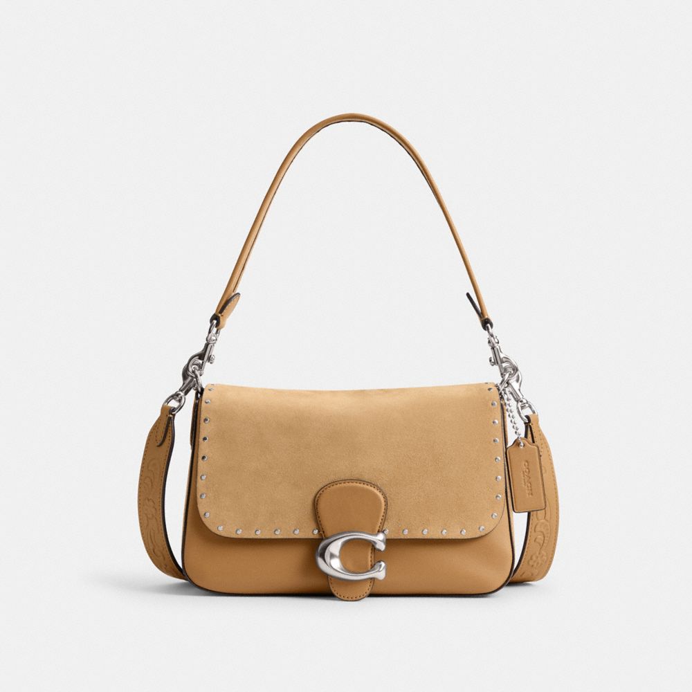 COACH®,SOFT TABBY SHOULDER BAG WITH RIVETS AND TOOLING,Silver/Peanut,Front View