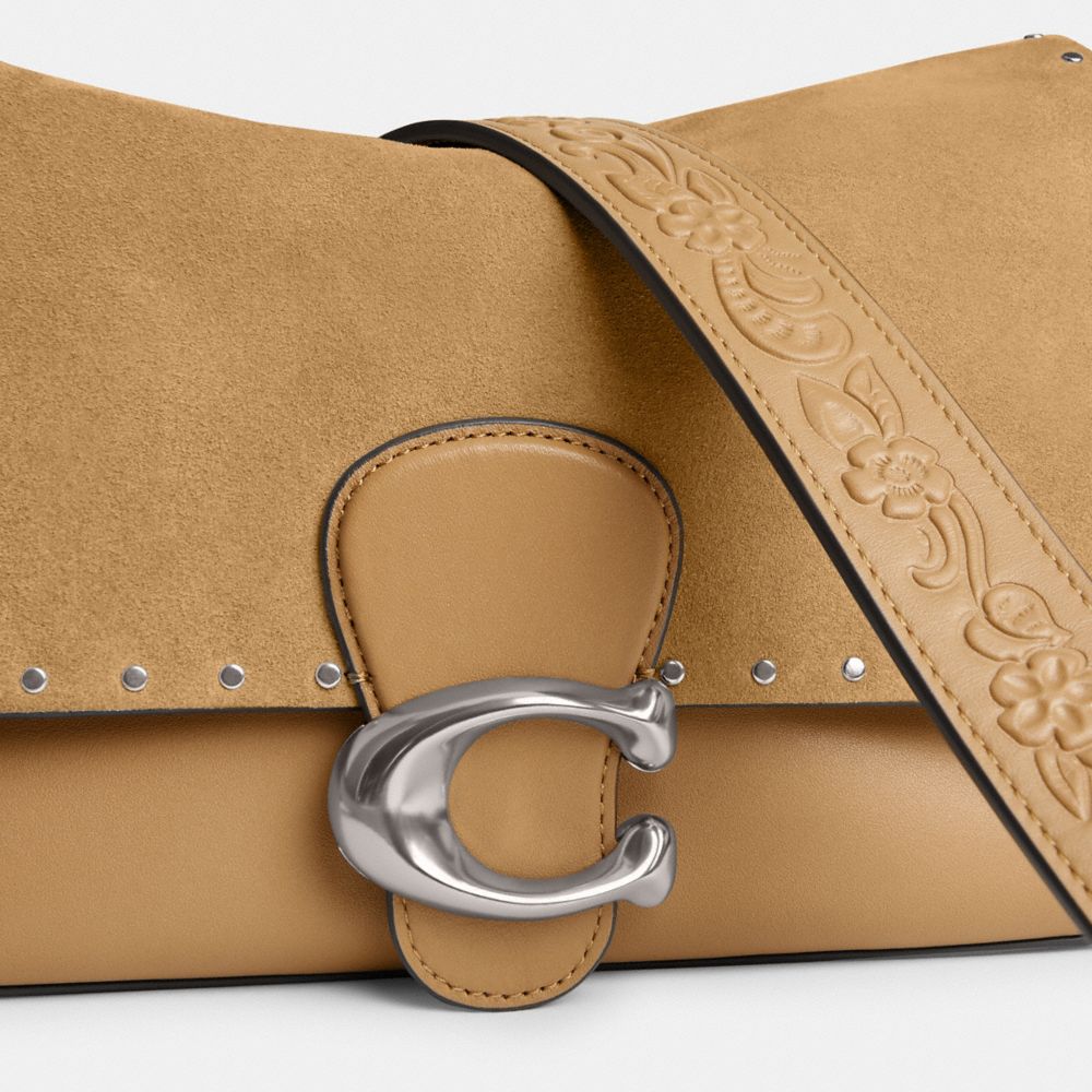 COACH®,Soft Tabby Shoulder Bag With Rivets And Tooling,Leather,Shoulder Bag,Studded,Logo,Metal,Day Party,Brown,Closer View