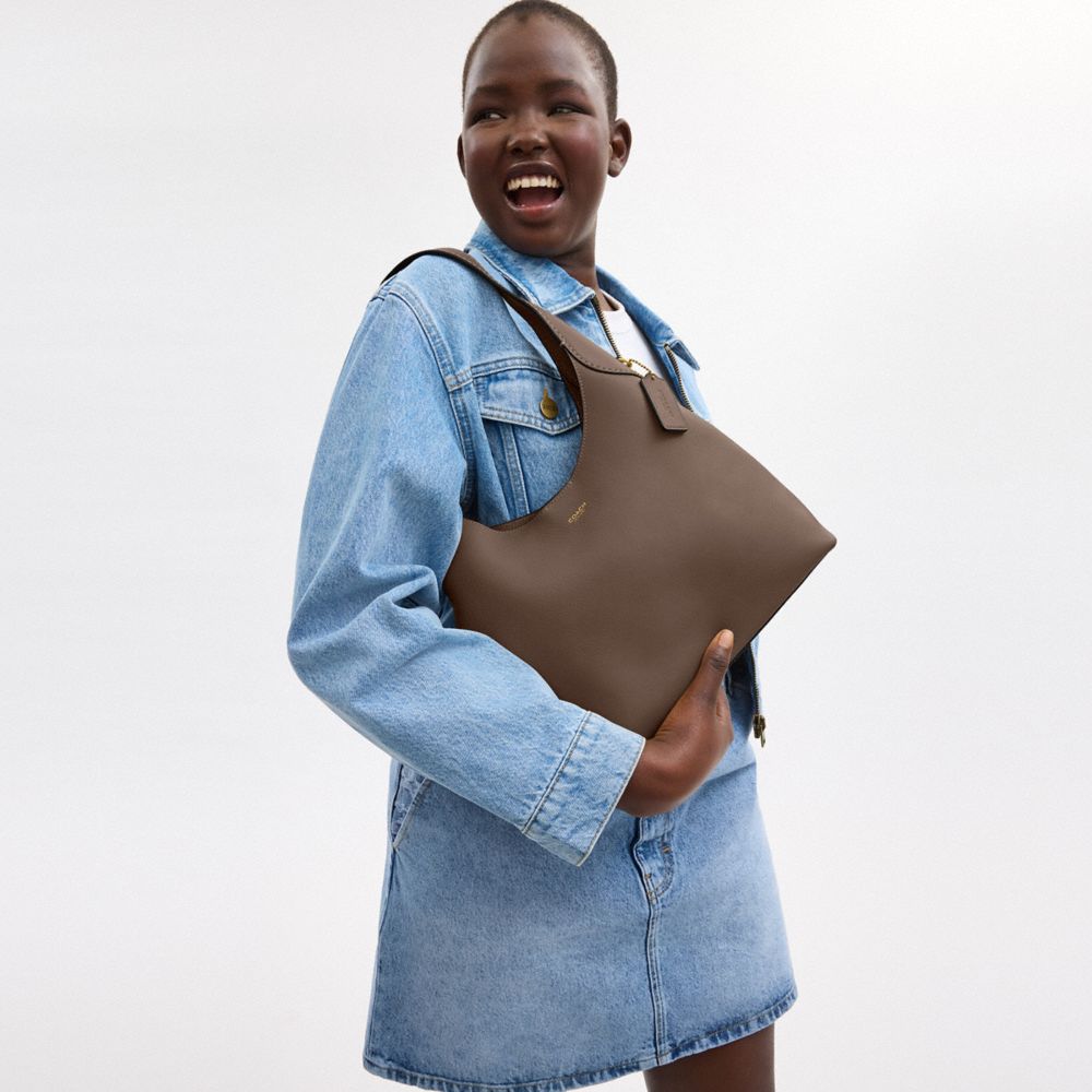 Coach Brooklyn 39 Leather Hobo Bag In Brass/dark Stone