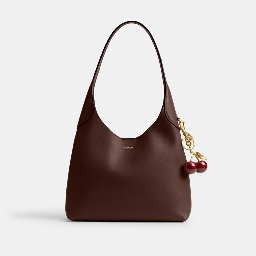 COACH®,SAC ÉPAULE BROOKLYN 28,Cuir grainé naturel,Laiton/Érable,Angle View